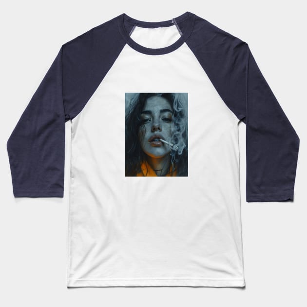 vintage abstract portrait of woman smoking Baseball T-Shirt by UmagineArts